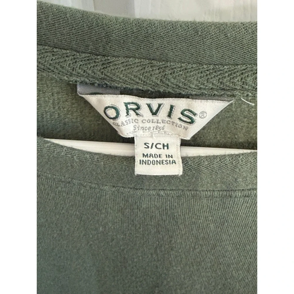 Orvis Women Olive Green Pull Over Sweater Size Small Crew Neck Long Sleeve